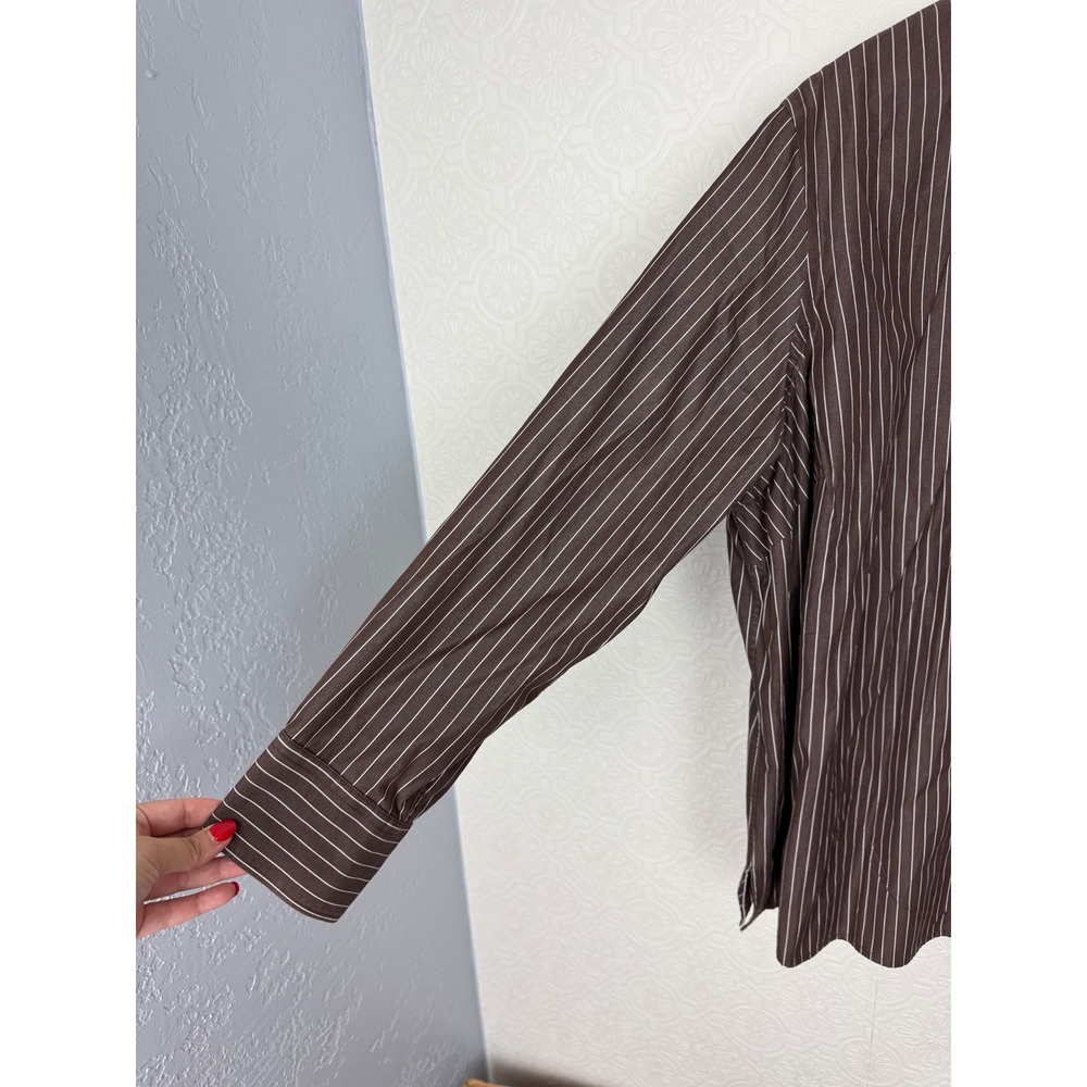 Lauren Ralph Lauren Crisp Cotton 3X Brown Pinstripe Cotton Button Down Shirt - Picture 3 of 6